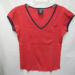Y2K 90s Polo Ralph Lauren Womens XL Short Sleeve V Neck Shirt Logo Vintage Retro